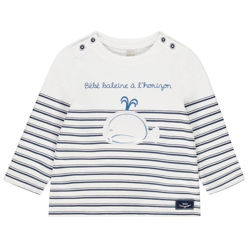 Marinière met walvis patch voor baby jongen 