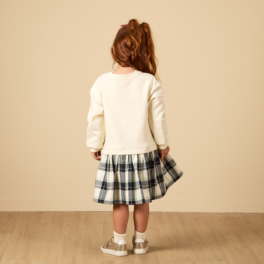 Robe effet 2 en 1 bi-matière à carreaux pour fille 