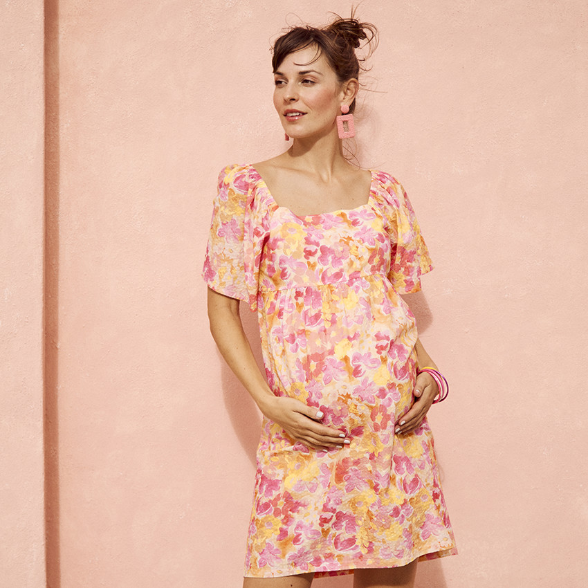 Jurk met 3/4 pofmouwen en bloemenprint voor dames 