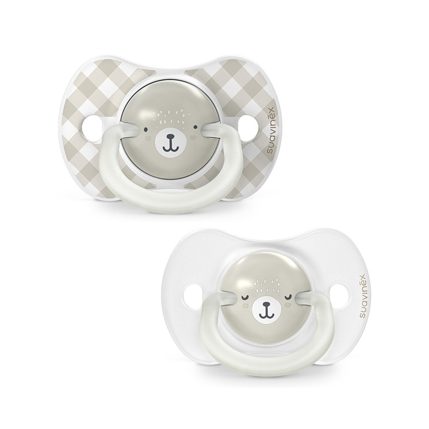 Set van 2 silicone fopspenen SX Pro 6-18M Wild&Free dag/nacht grijs 