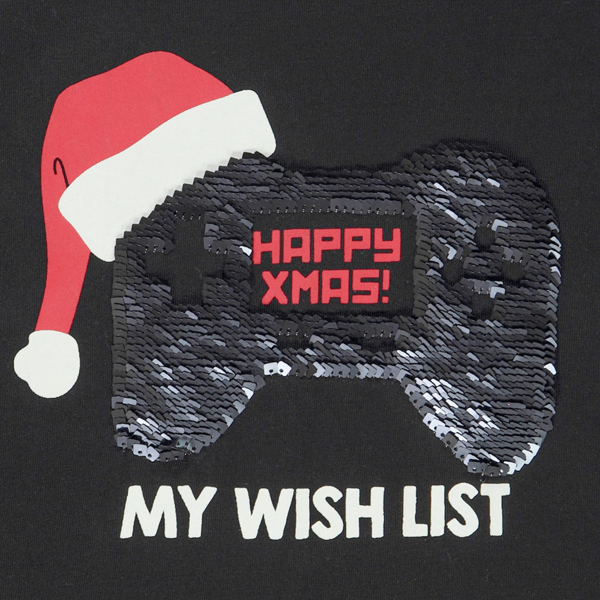 T-shirt manches longues Noël avec sequins magiques pour garçon 