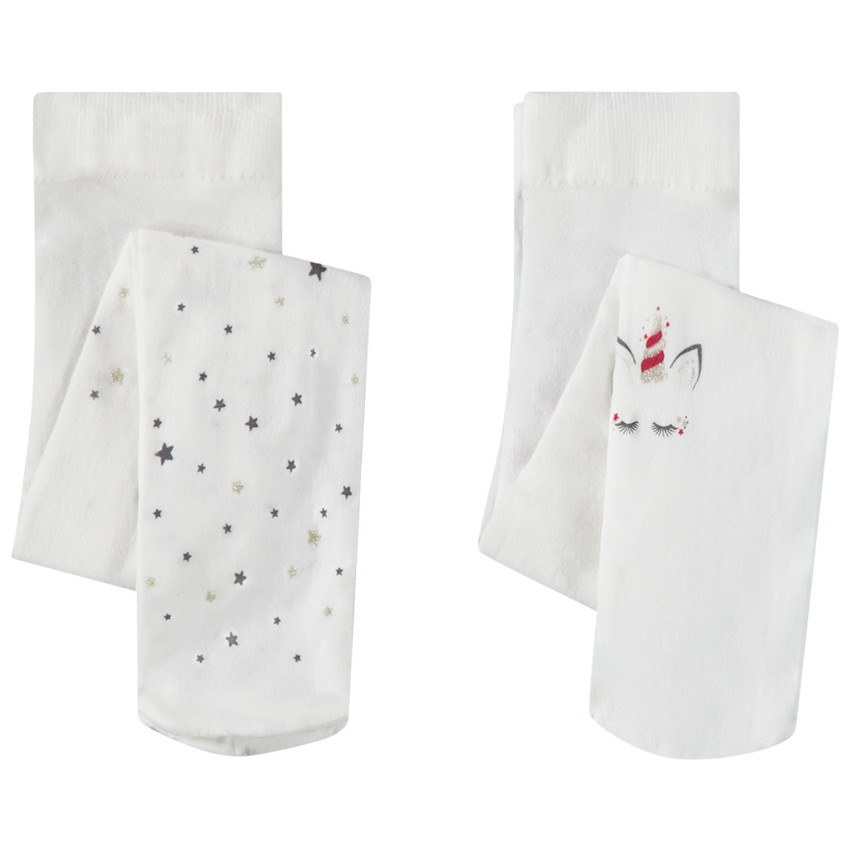 Lot de 2 collants fins imprimé étoiles et licorne pour bébé fille 