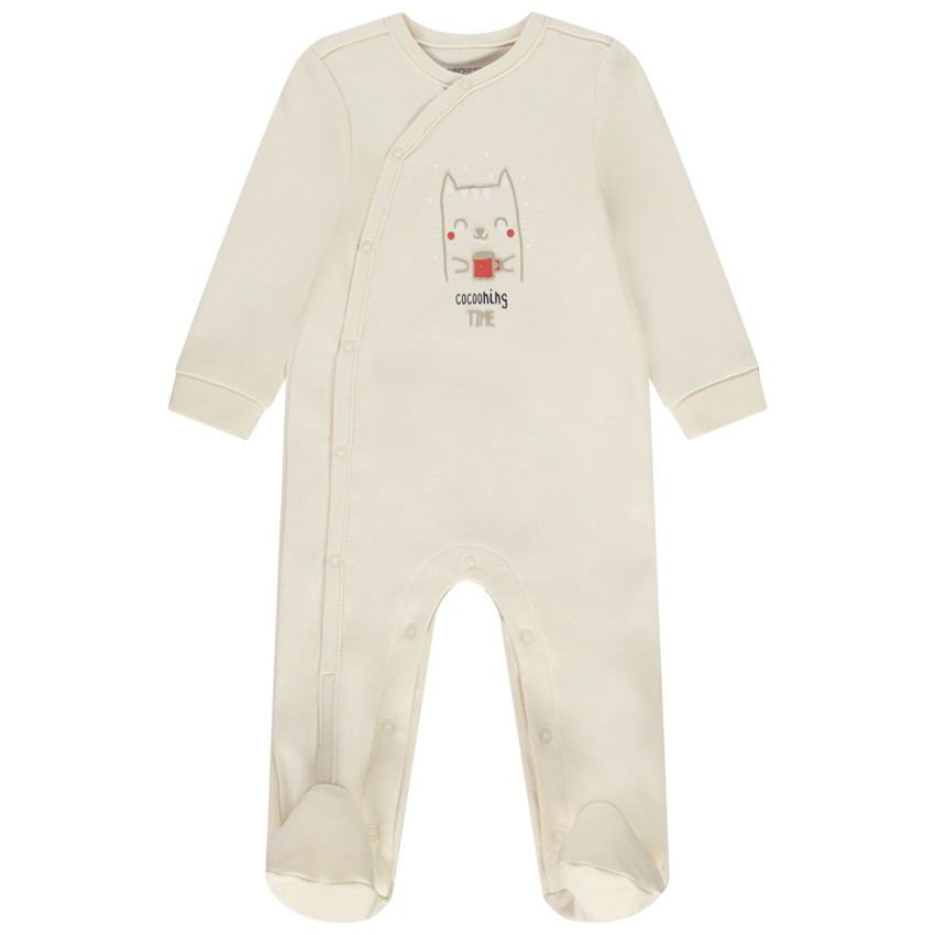 Pyjama print kat voor baby met verschillende openingen afhankelijk van de leeftijd 