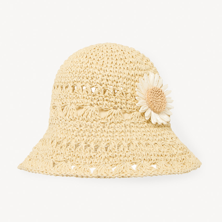 Rieten hoed met raffia bloemen voor meisjes 