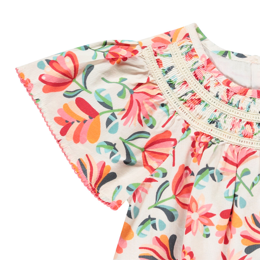 Tunique manches courtes évasées imprimé floral pour fille 