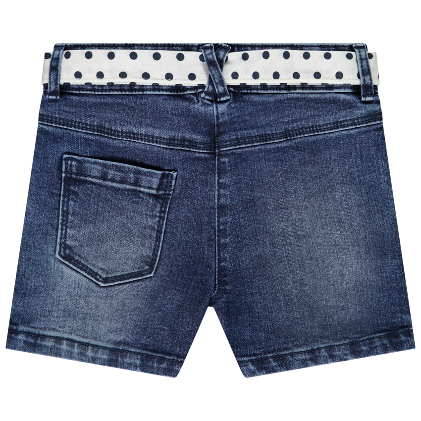 Short van denim met sjaalriem voorzien van stippenprint en geborduurde bloem voor meisjes 