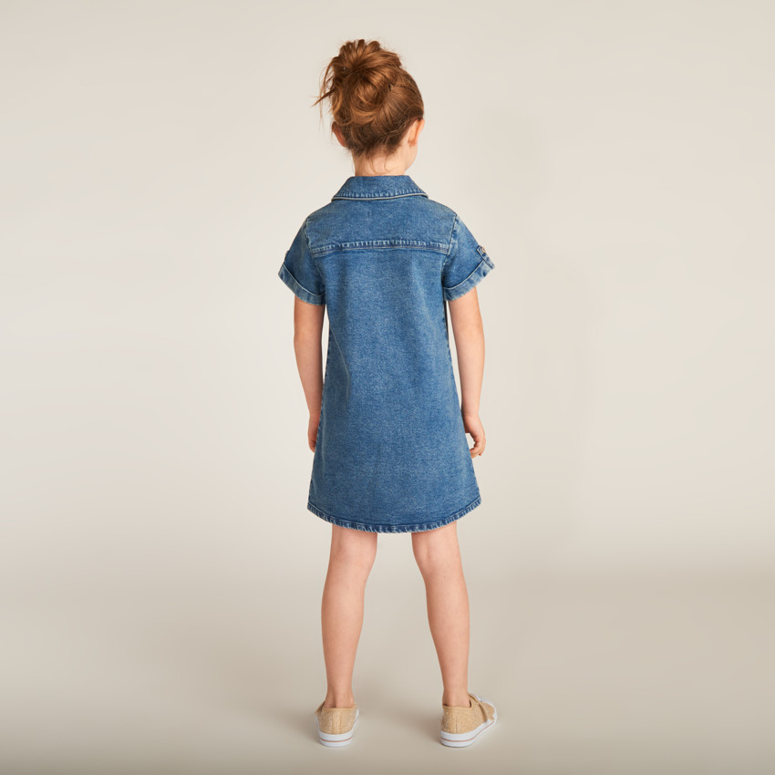 Robe chemise manches courtes en jean pour fille 