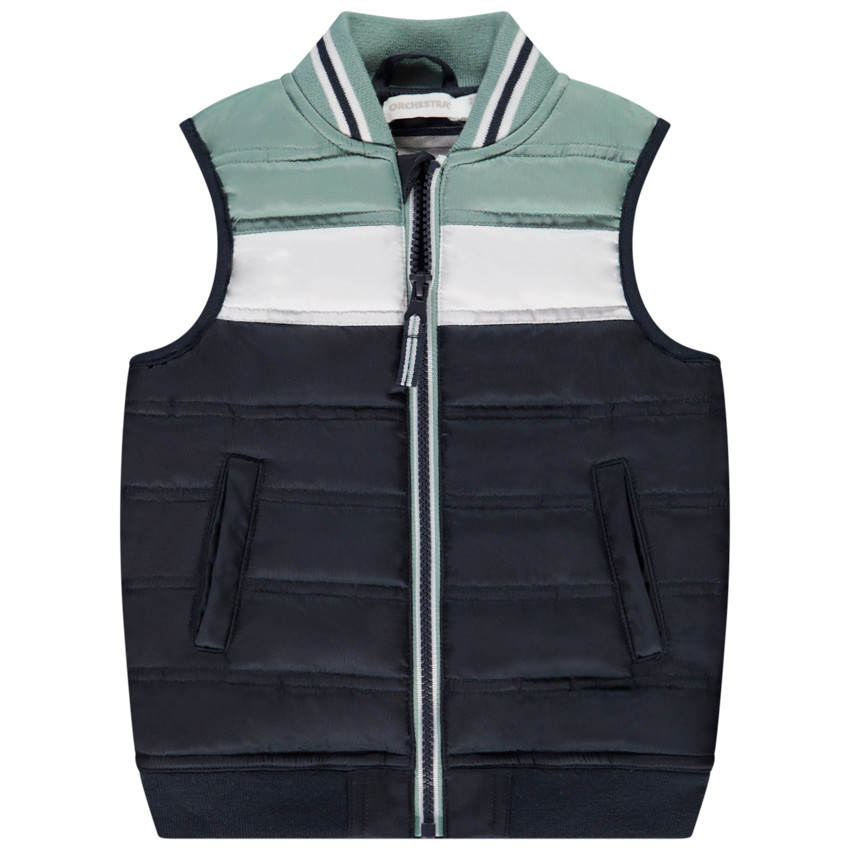 Donsjas mouwloos colour block effect voor baby jongen 