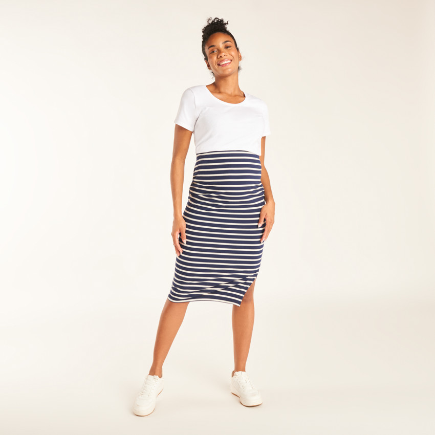 Lange gestreepte, aansluitende rok voor vrouwen 