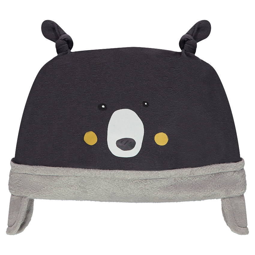 Muts van jerseystof met voering van sherpa met prints met details en reliëforen 