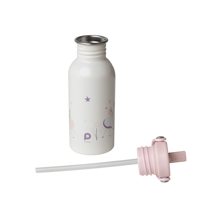 Gourde en inox avec paille 500ml Licorne écru 