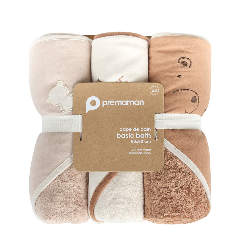 Lot de 3 capes de bain en éponge beige/marron 