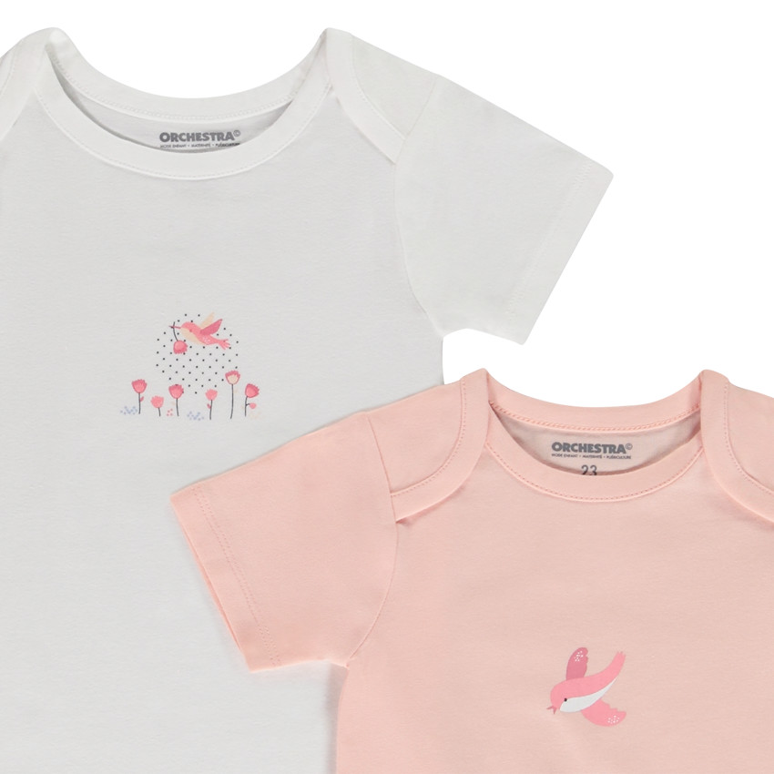 Lot de 5 bodies manches courtes fantaisie pour bébé fille avec ouvertures différentes selon l'âge 