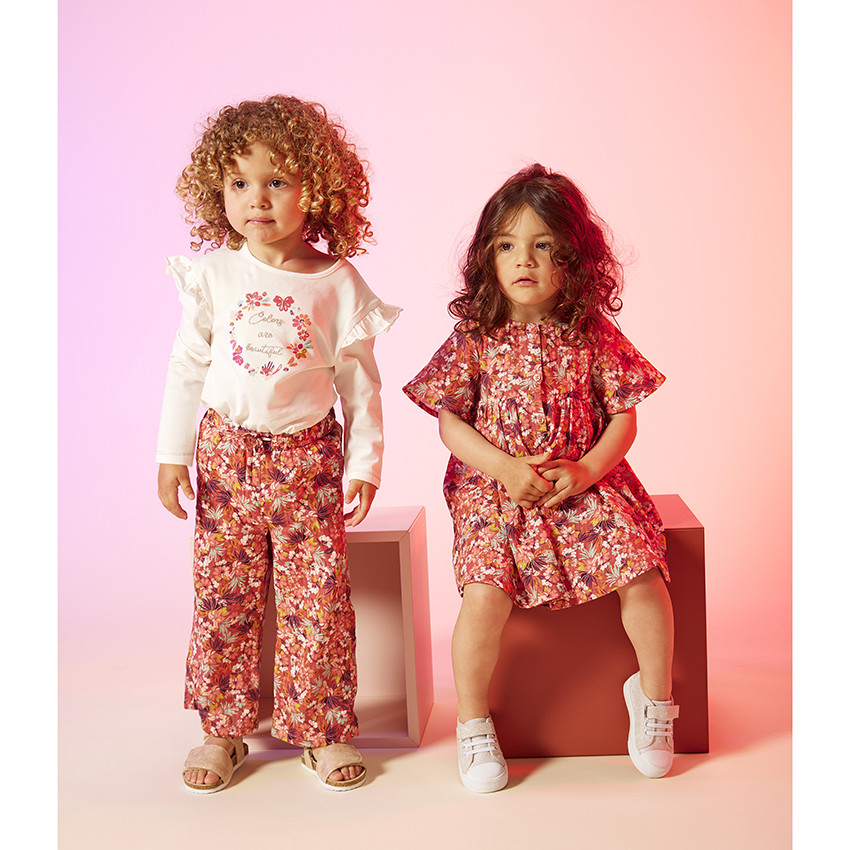 Robe manches courtes en toile imprimé fleuri pour bébé fille 