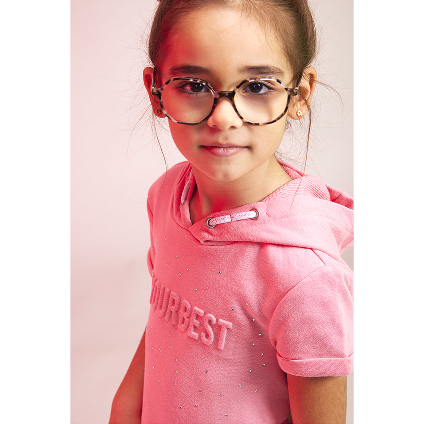 Jurk met korte mouwen en fleece kap voor meisjes 