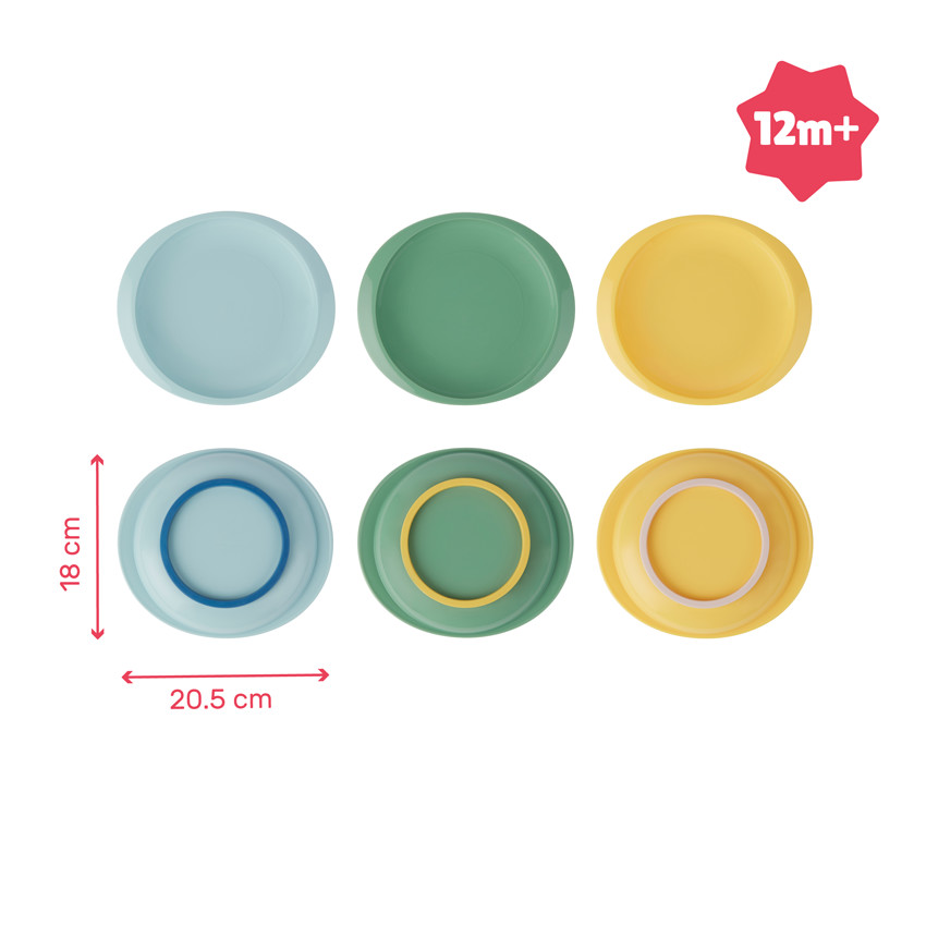 Lot de 3 assiettes anti-dérapantes - Multicolore 