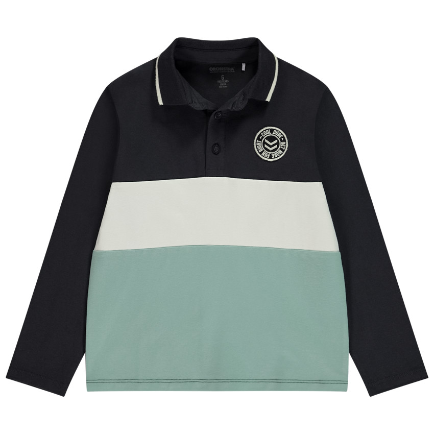 Polo manches longues effet color block à badge pour garçon 