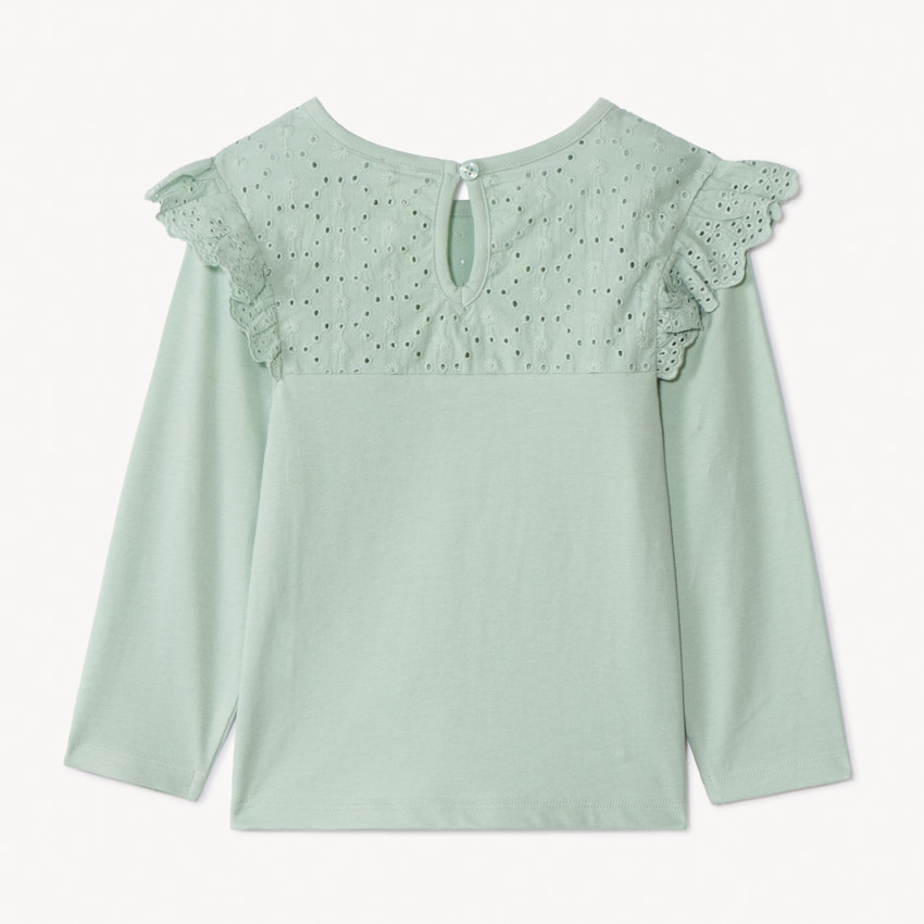 T-shirt manches longues uni à col marin brodé pour bébé fille 