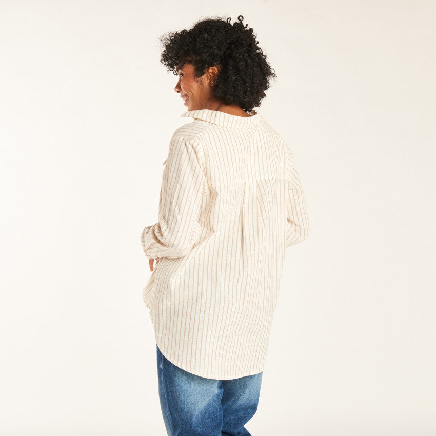 Lange mouwen zwangerschap en borstvoeding gestreepte blouse met zak 