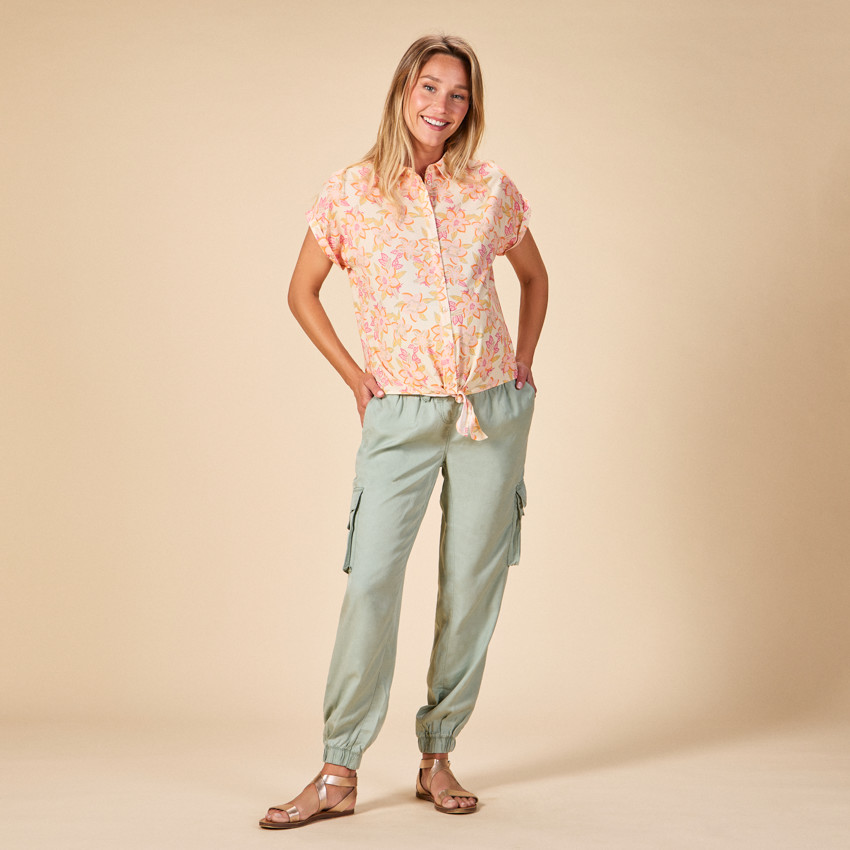 Chemise manches courtes à nouer imprimé floral pour femme 