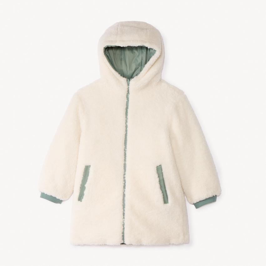 Reversible lange dunne jas in twee stoffen voor meisjes 