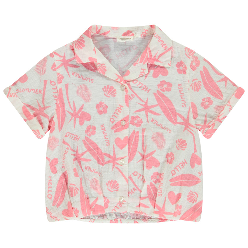 Blouse korte mouwen in tetra met exotische print voor meisjes 