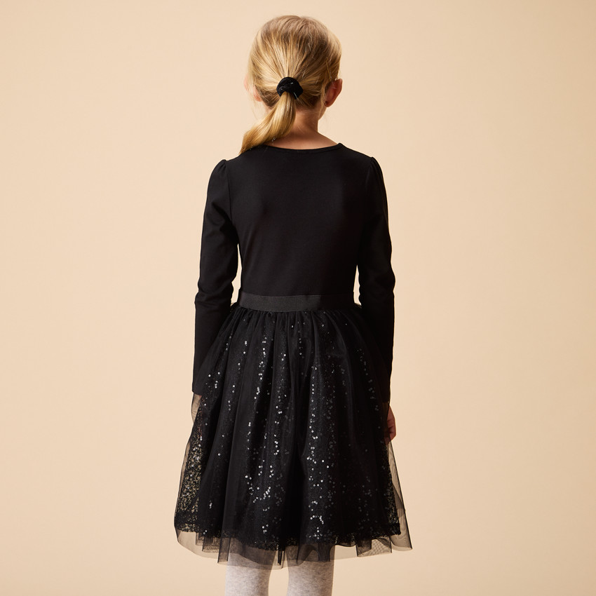 Feestjurk met lange mouwen en 2-in-1 effect met pailletten voor meisjes 