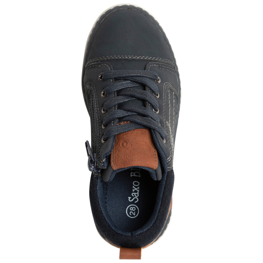 Baskets basses bleu marine à lacets et zip pour enfant garçon 
