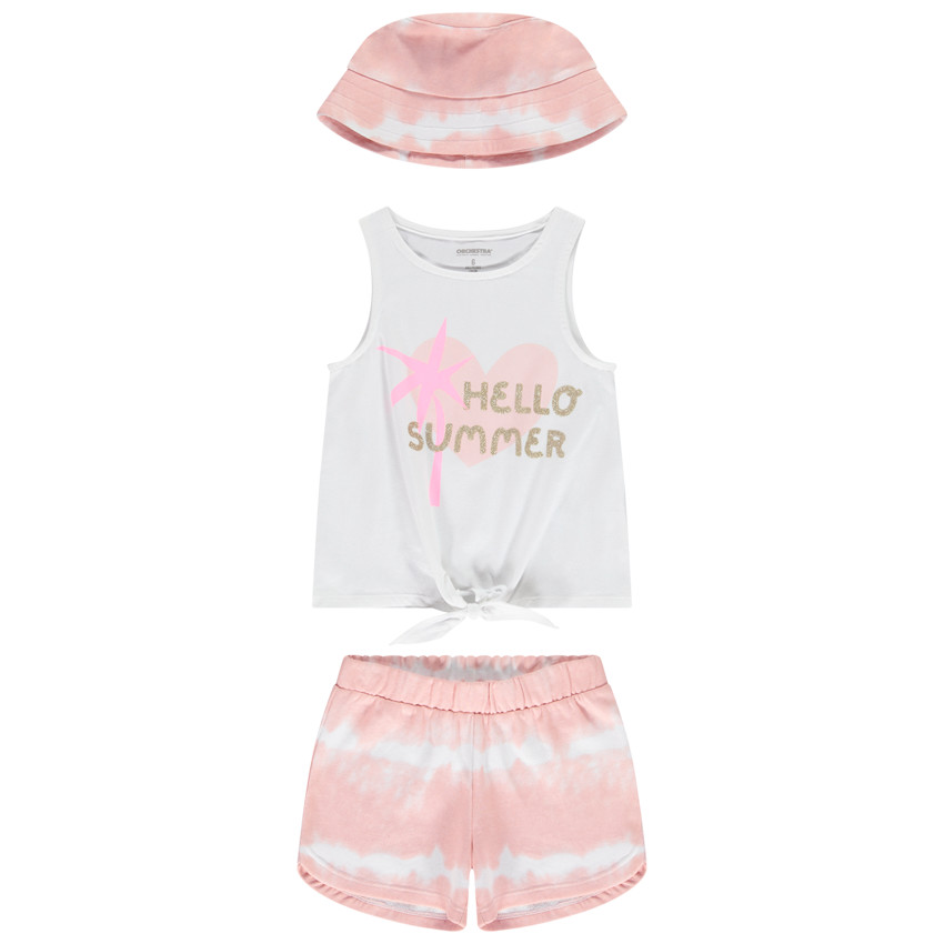 Set van 3 stukken met pet en short met tie & dye-effect voor meisjes 