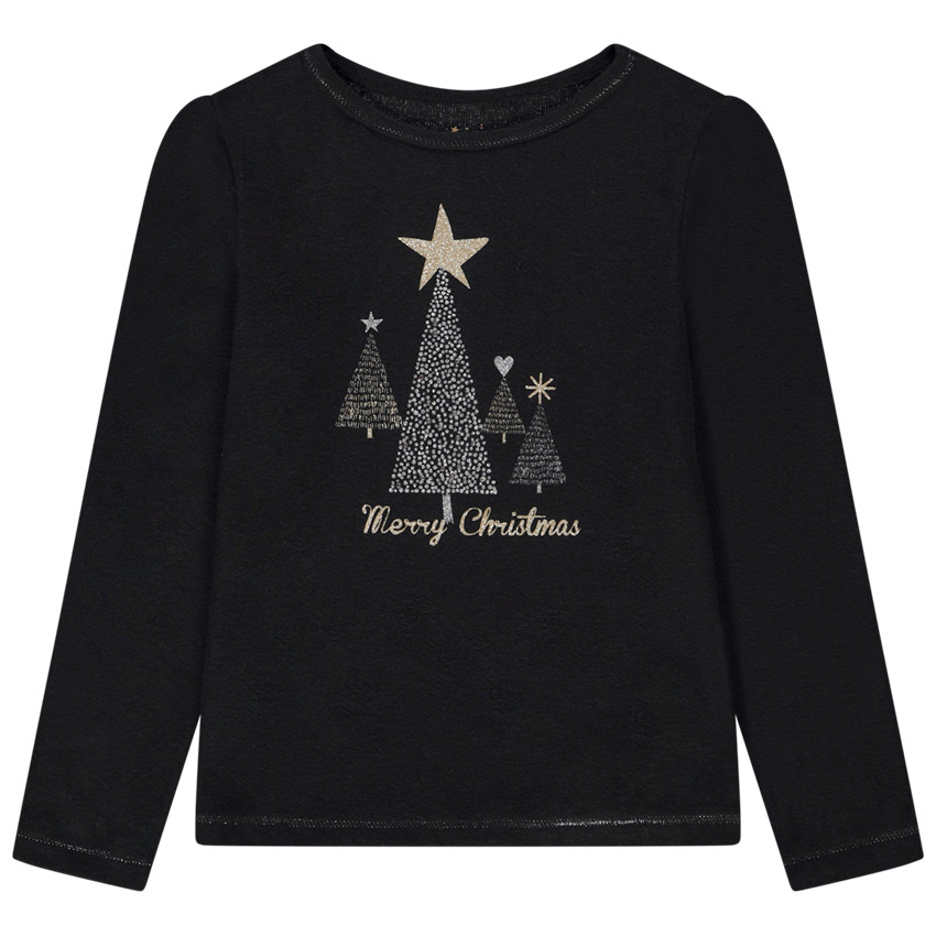 T-shirt lange mouwen met fantasie glitterprint voor meisjes 