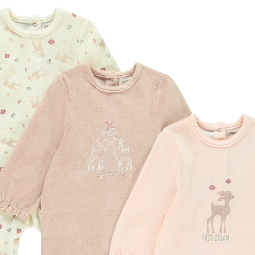 Lot de 3 dors-bien Biche en velours pour bébé fille avec ouvertures différentes selon l'âge 