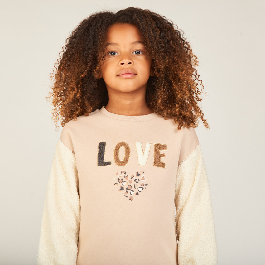 Robe sweat manches longues bi-matière pour fille 