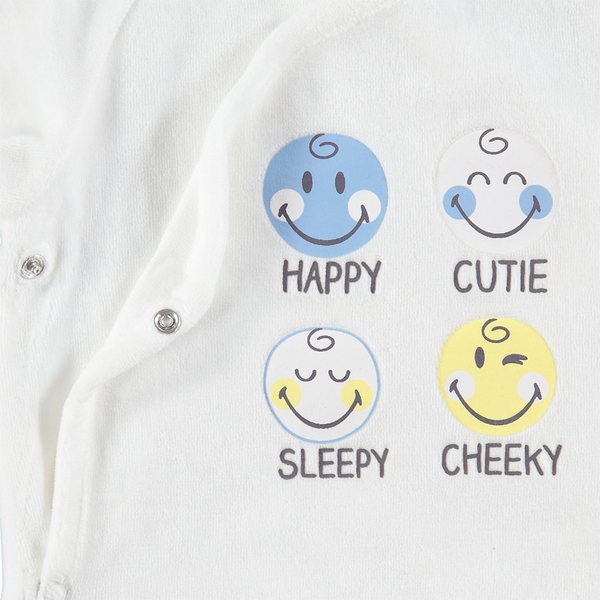 Fluwelen pyjama met twee kleuren en ©Smiley-prints en voetjes 