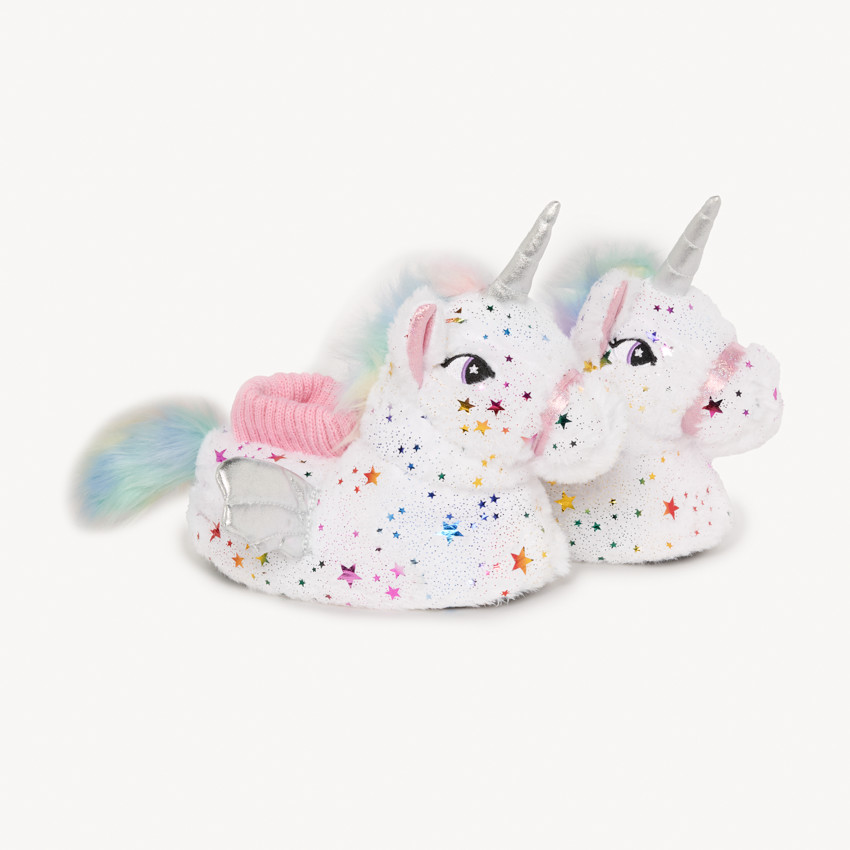 Chaussons peluche licorne imprimé étoiles pour fille 