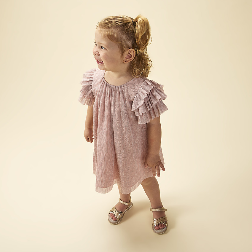 Feestjurk met korte mouwen glanzend geplooid effect voor baby meisjes 