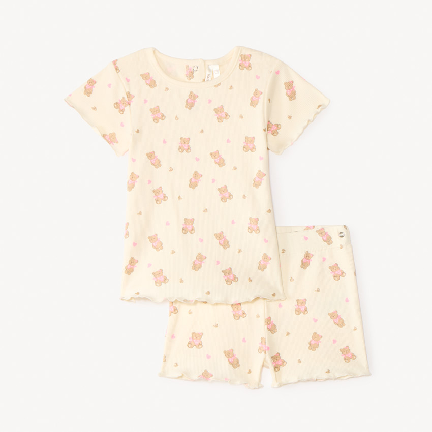 Set van korte pyjama 2 delen t-shirt + short met berenmotieven voor meisjes (verschillende afwerkingen afhankelijk van de leeftijd) 