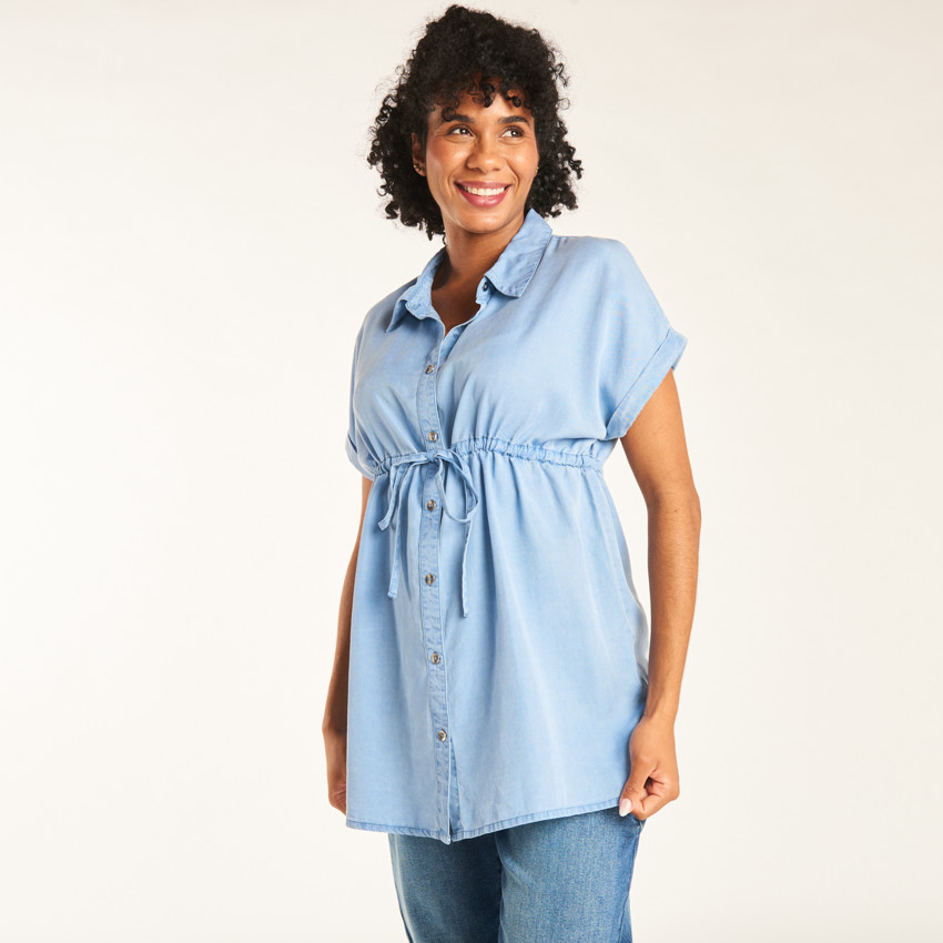 Chemise manches courtes en toile unie pour grossesse 