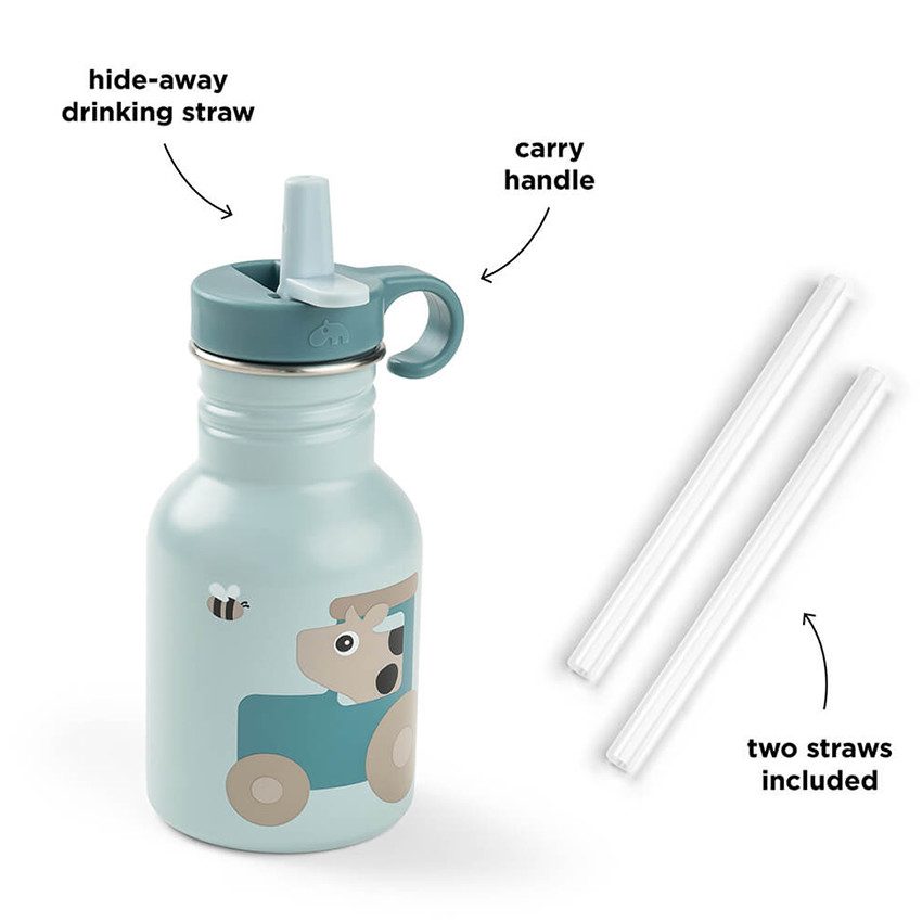 Drinkfles met rietje Tiny Farm Blauw 350ML 