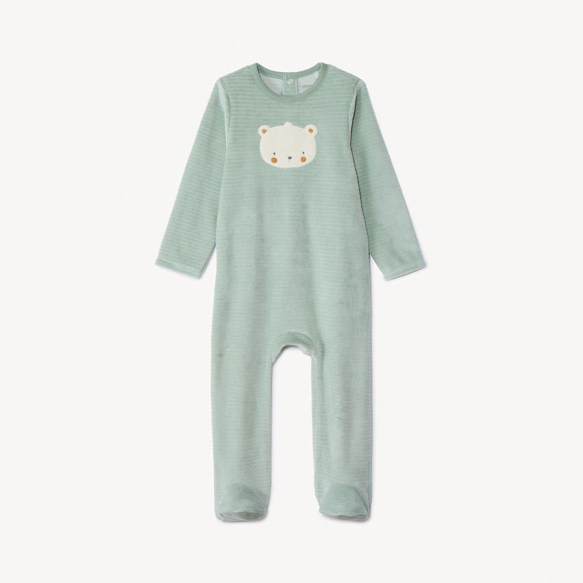 Pyjama in fluweel met dierenpatch voor baby