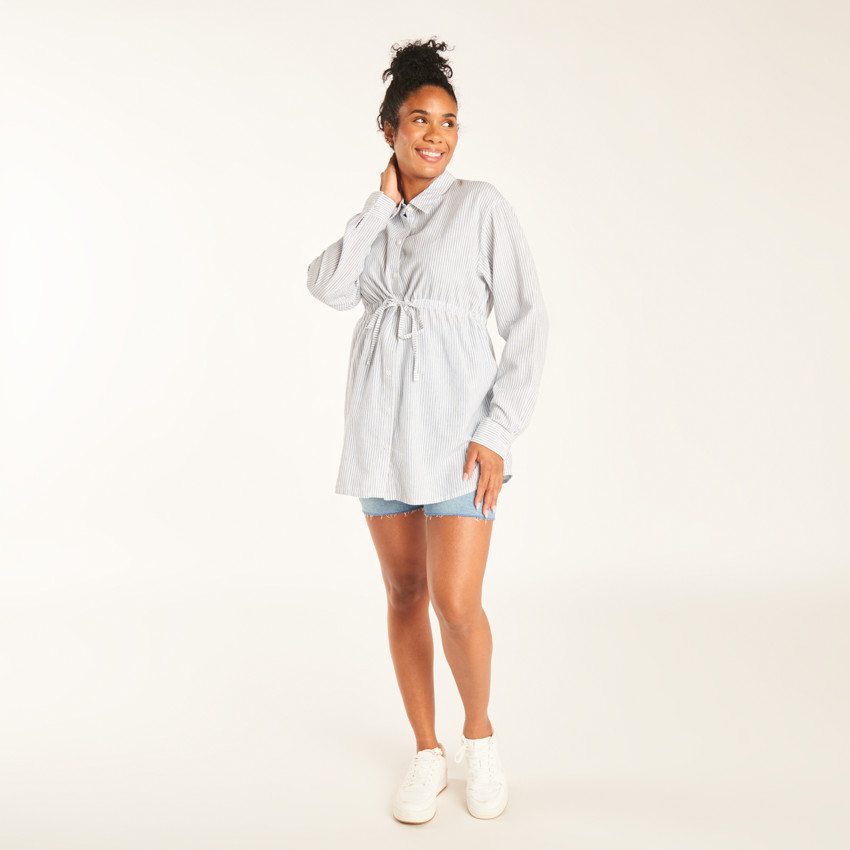 Chemise manches longues de grossesse et d'allaitement rayée avec lien 