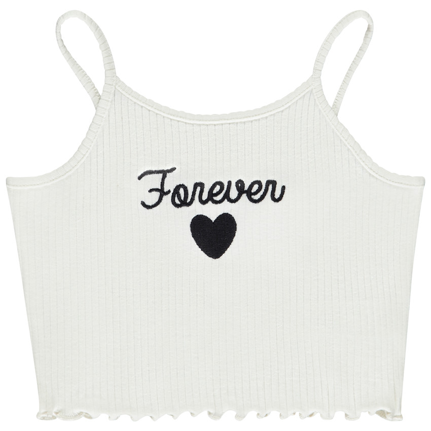 Débardeur court effet côtelé à broderie pour fille 