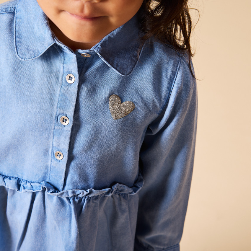 Robe chemise manches longues à cœur brodé pour bébé fille 