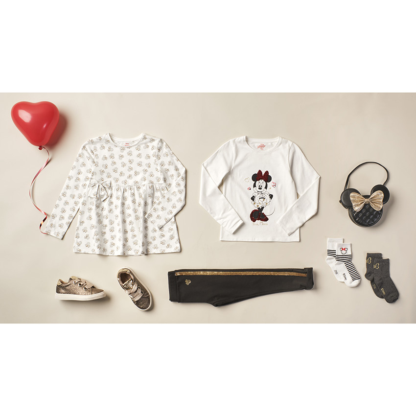 Set van 2 paar gestreepte en effen sokken met Minnie Disney-design 