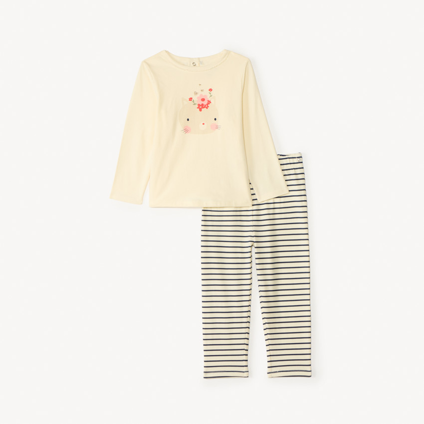 Pyjama léger 2 pièces chat pour bébé fille avec finitions différentes selon l'âge 
