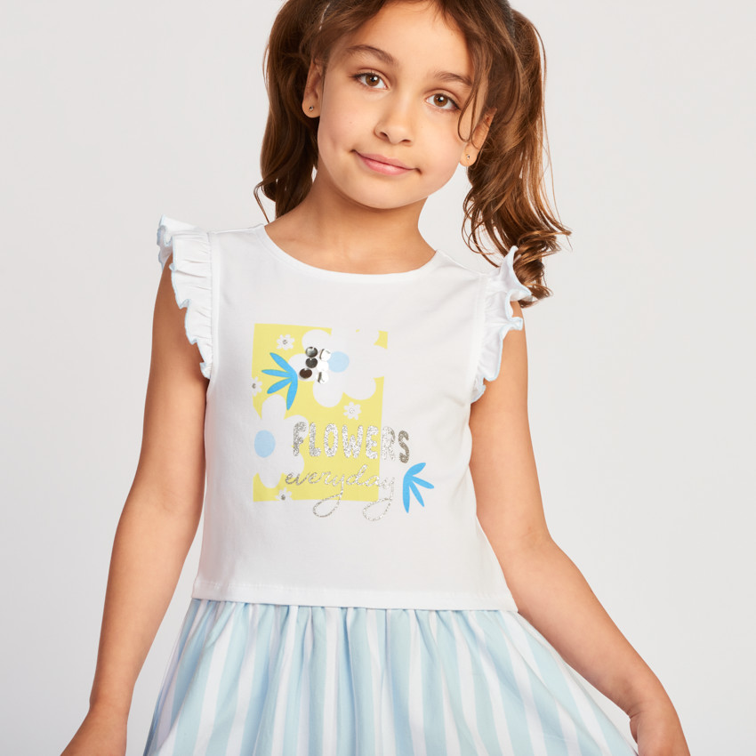 Robe manches courtes effet 2 en 1 rayée pour fille 