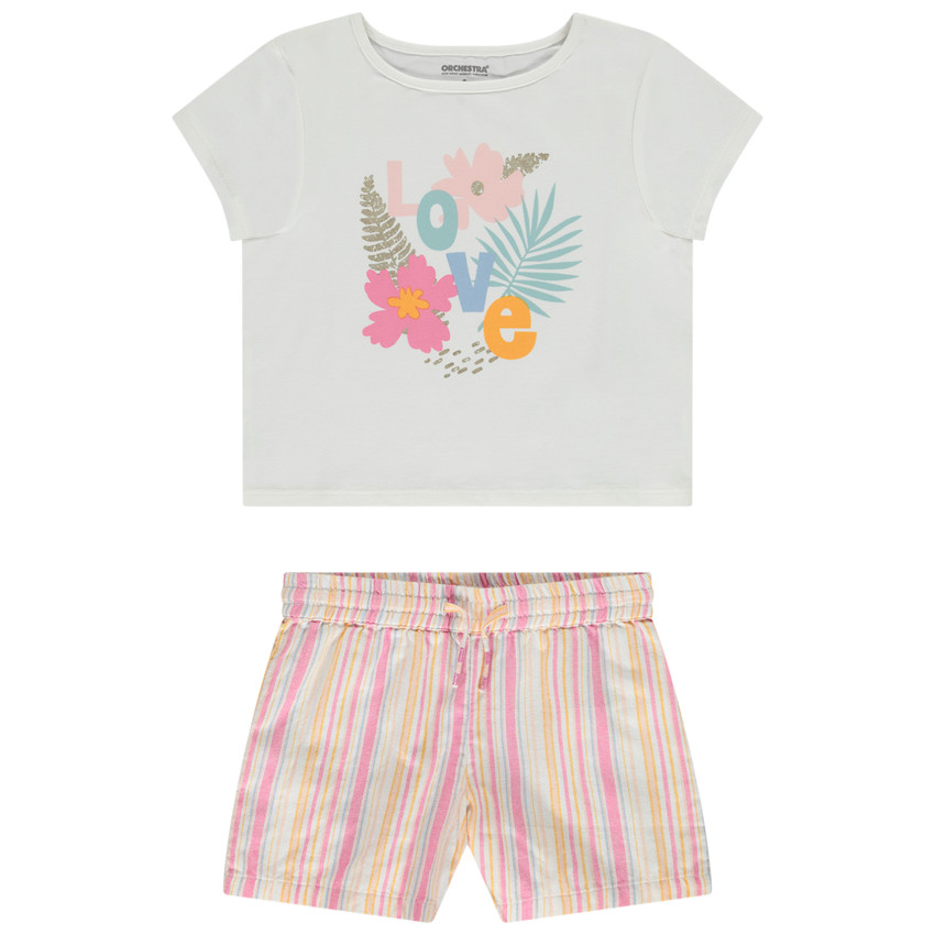 Set 2 pièces t-shirt manches courtes print fantaisie + short pour fille 