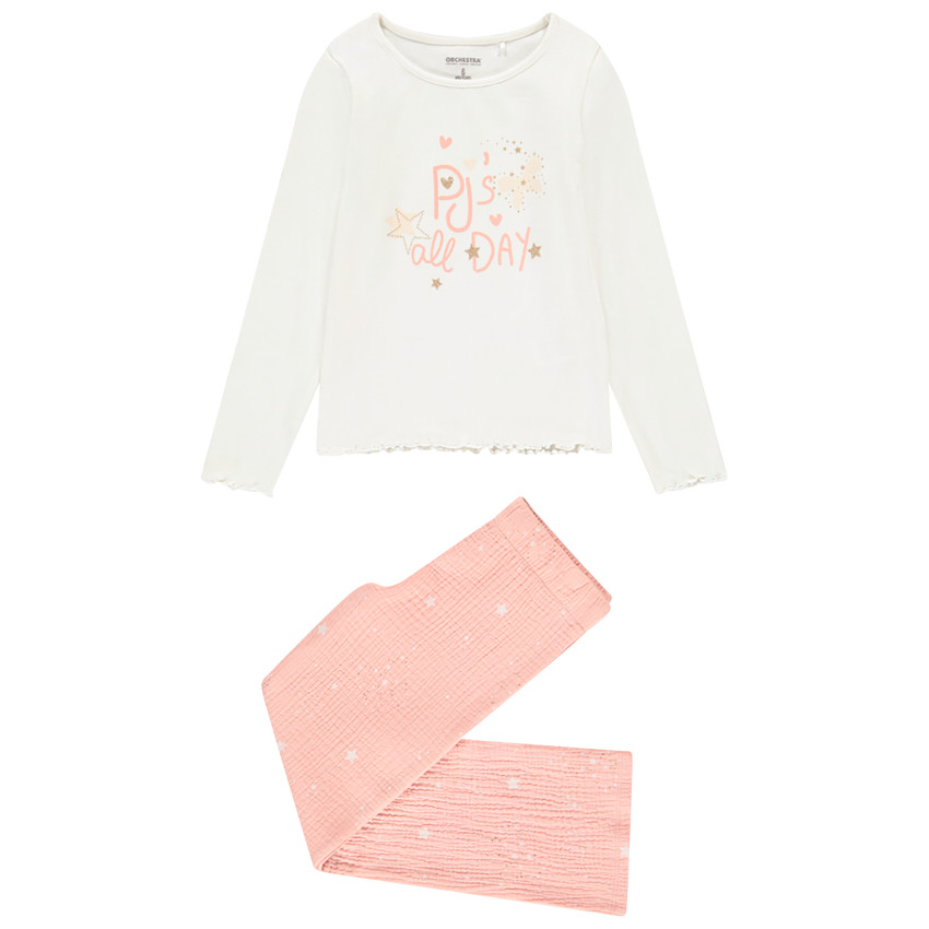 Set pyjama long bi-matière à étoiles pailletées pour fille 