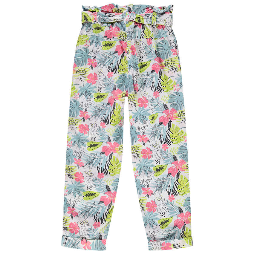 Tropische print broek en strikriem voor meisjes 