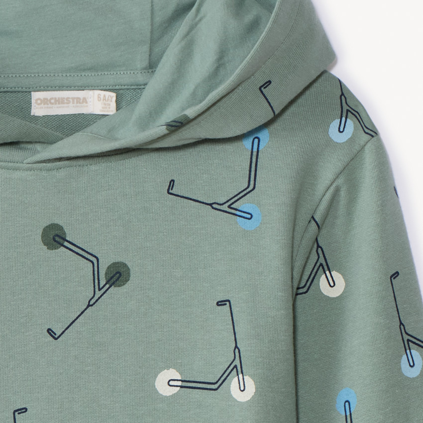 Sweat molleton à capuche imprimé trottinettes pour garçon 