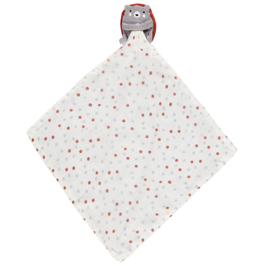 Doudou mouchoir hérisson imprimé pois pour bébé garçon 